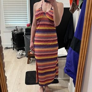 wild fable Multicolor Chevron Halter Maxi Dress - Pink Orange Yellow Purple